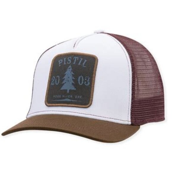 Pistil Mesh Trucker Hat 2003 Hood River ORE Patch Burgundy Brown Pine Tree - Picture 1 of 6